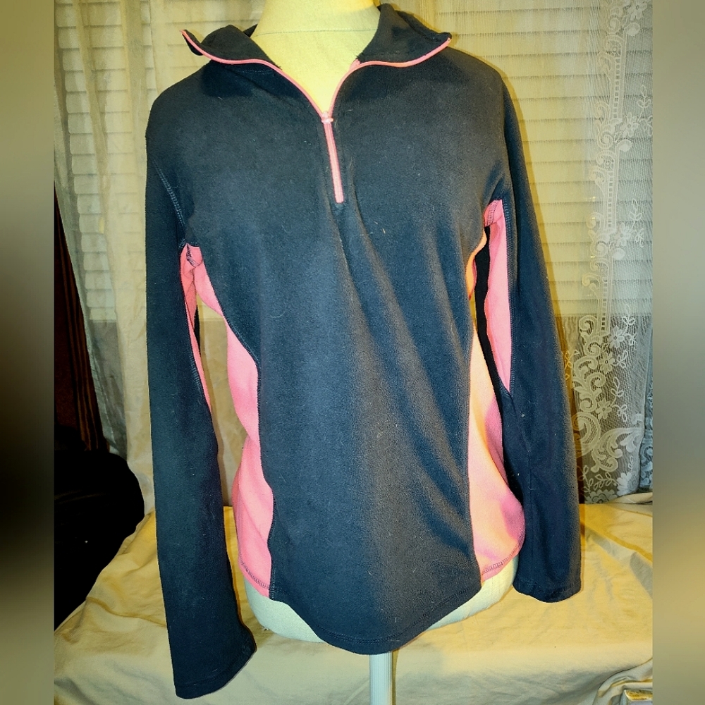 Old Navy Soft Fleece Quarter Zip Grey & Pink Sweater size Medium